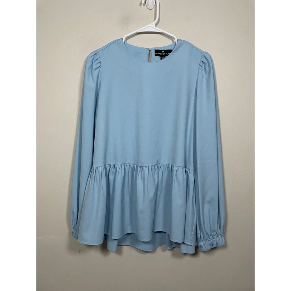 Tuckernuck Sky Blue Peplum Long-Sleeve Blouse - Picture 2 of 9